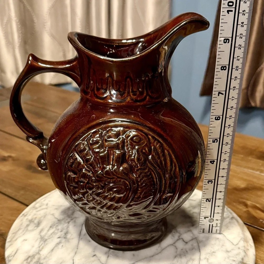 VTG‎ 1960s MCM McCoy Glossy Brown Turkey Embossed Pitcher Thanksgiving Holiday